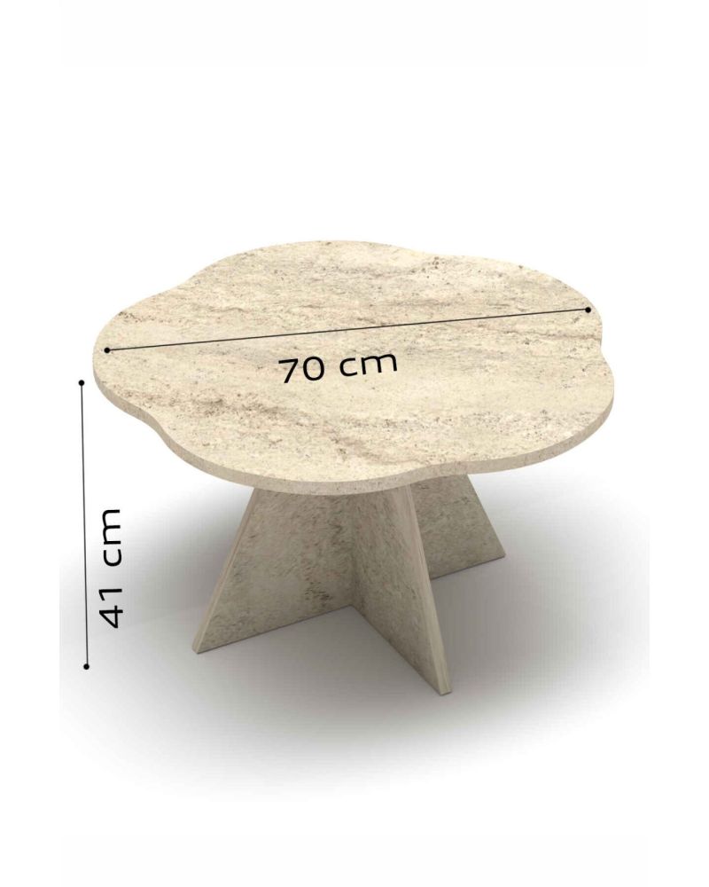 Çiçek Formlu Traverten Desenli Orta Sehpa - Bej 70 cm