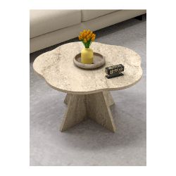 Çiçek Formlu Traverten Desenli Orta Sehpa - Bej 70 cm