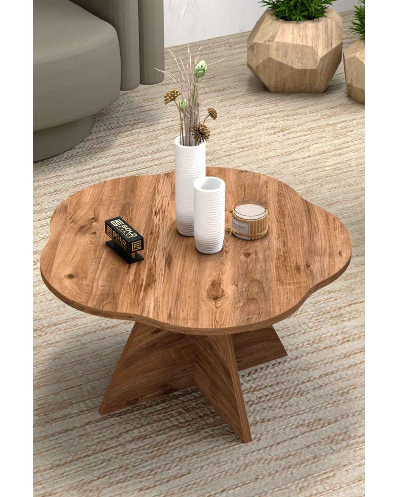 Çiçek Formlu Kahverengi Orta Sehpa - 70 cm