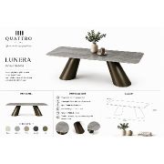 Lunera 200×95 cm Gri Mermer Desenli Seramik Tablalı Konik Metal Ayaklı 6–8 Kişilik Yemek Masası