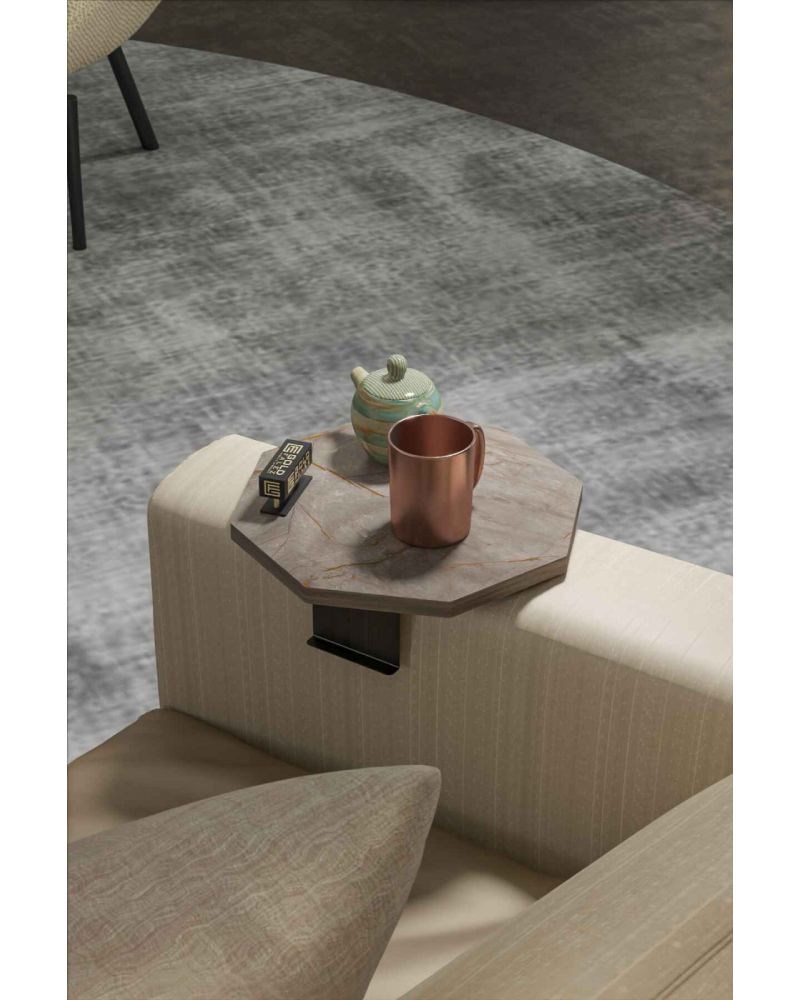 Sekizgen Koltuk Yan Sehpa ve Tepsi Seti - Ekru