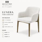 Lunera Krem Kumaş Döşemeli Bronz Metal Ayaklı Modern Kolçaklı Yemek Sandalyesi