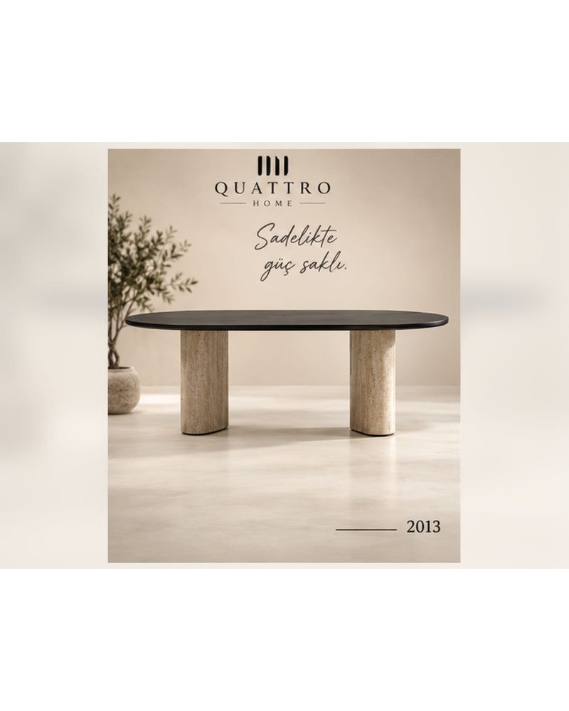 2013 Doğal Taş Ayaklı Oval Yemek Masası-Genişlik: 220 cm Derinlik: 95 cm Yükseklik: 78 cm