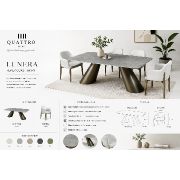 Lunera 200×95 cm Seramik Yemek Masası ve Krem Kumaş Döşemeli Bronz Metal Ayaklı Sandalye Takımı