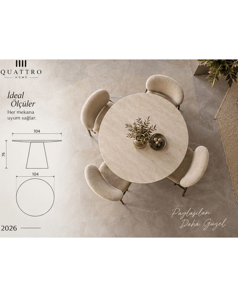 Aurelia 2026 Modern Yuvarlak Mermer Desenli Yemek Masası-Çap: 104 cm Yükseklik: 76 cm