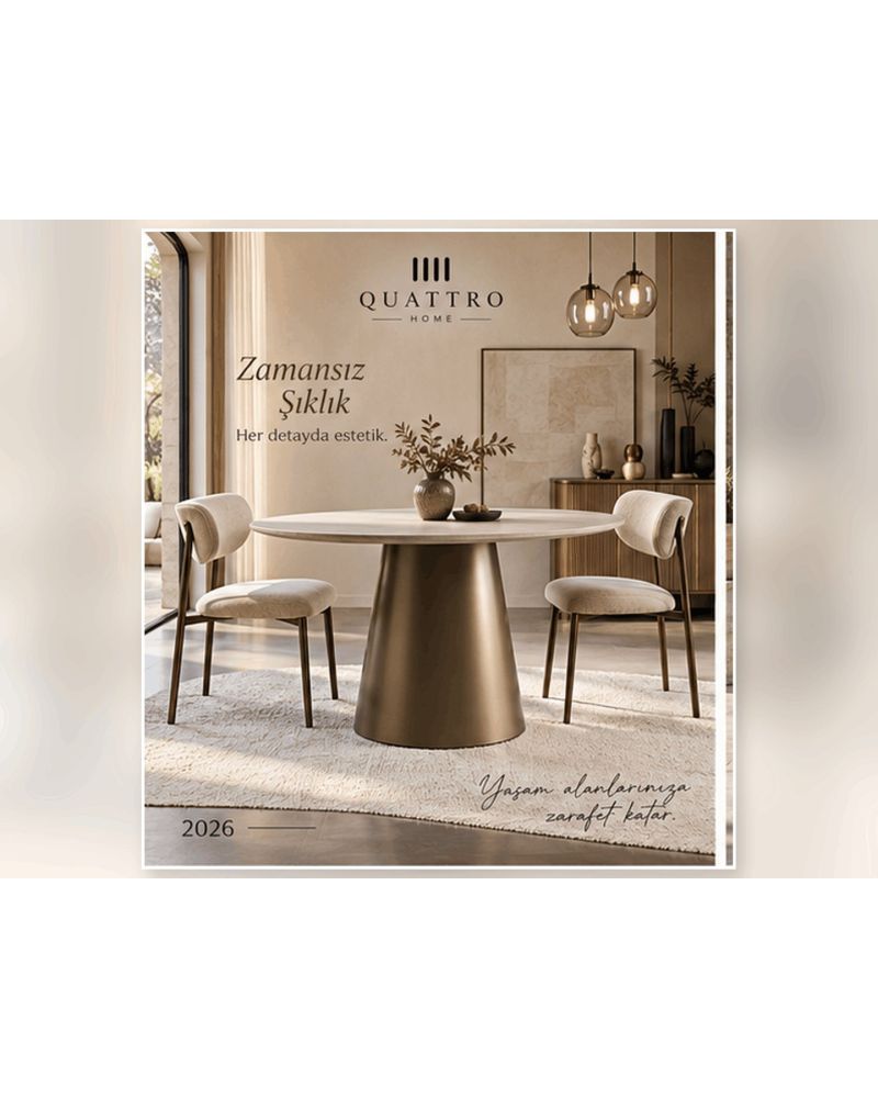 Aurelia 2026 Modern Yuvarlak Mermer Desenli Yemek Masası-Çap: 104 cm Yükseklik: 76 cm