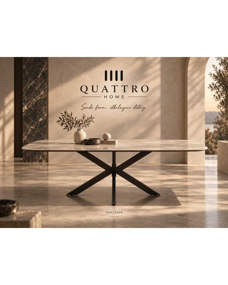 Verona 2006 Mermer Görünümlü Modern Yemek Masası-Genişlik: 200 cm Derinlik: 100 cm