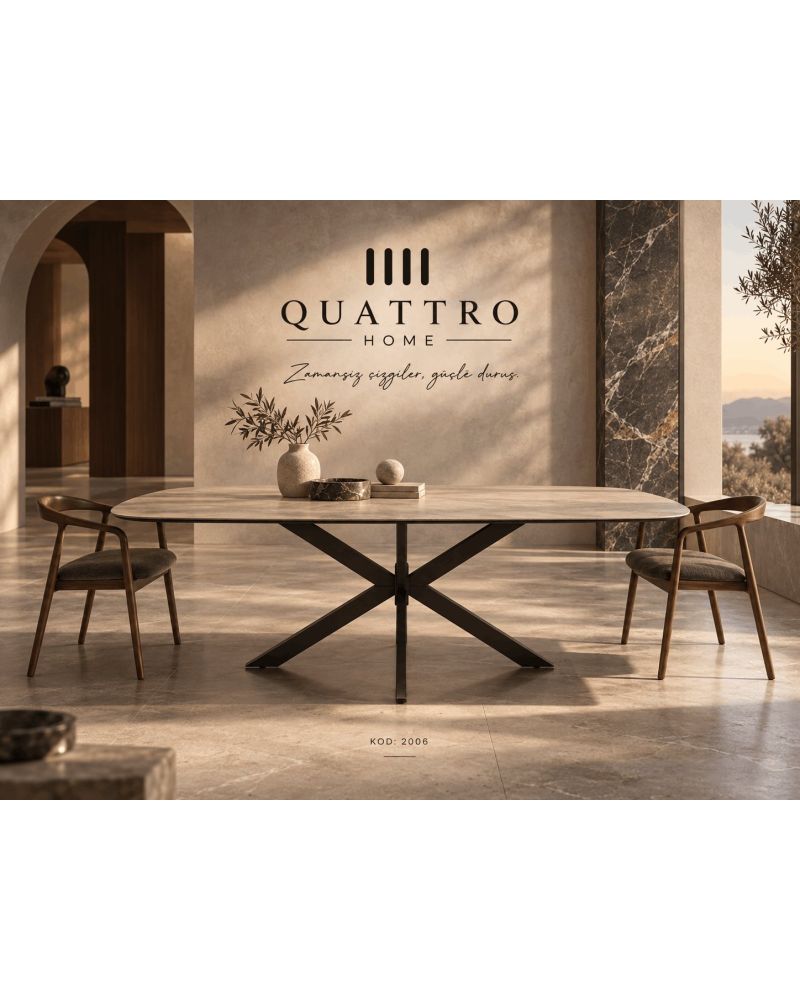 Verona 2006 Mermer Görünümlü Modern Yemek Masası-Genişlik: 200 cm Derinlik: 100 cm