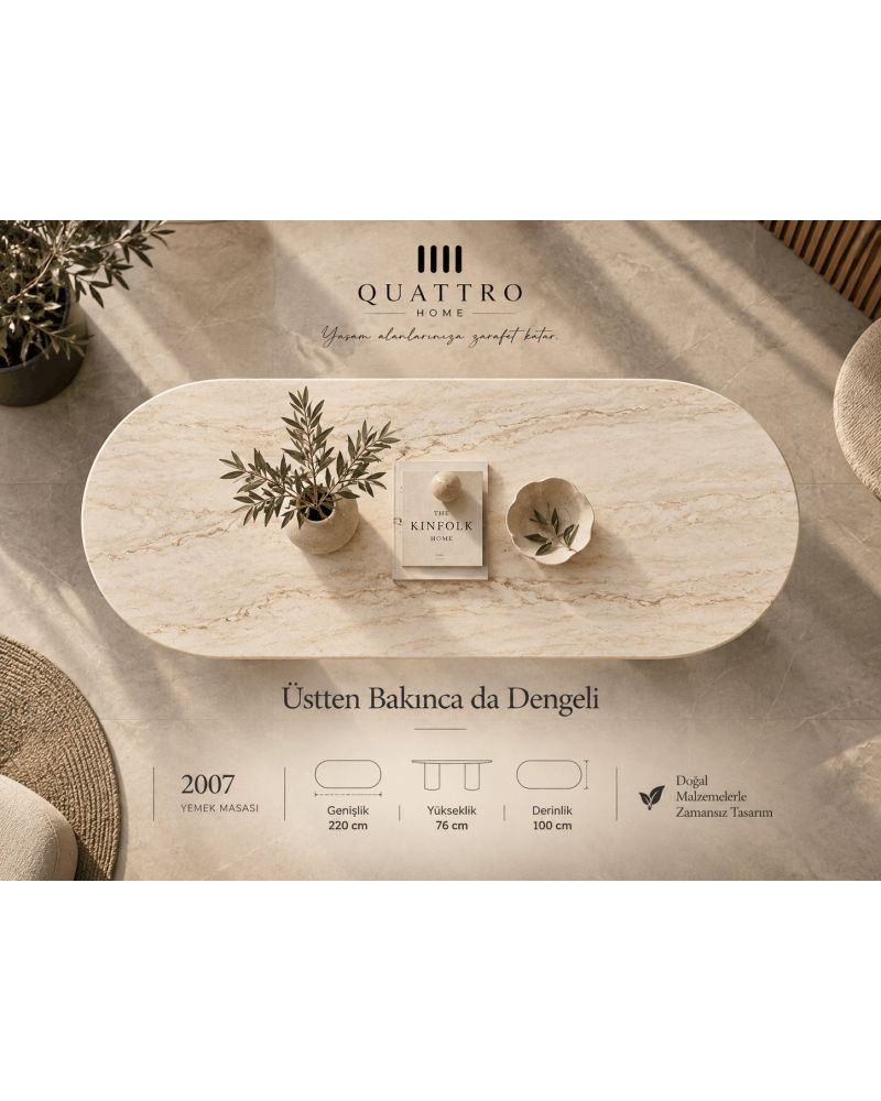 Solenne 2007 Oval Doğal Taş Yemek Masası-Genişlik: 220 cm Derinlik: 100 cm Yükseklik: 76 cm