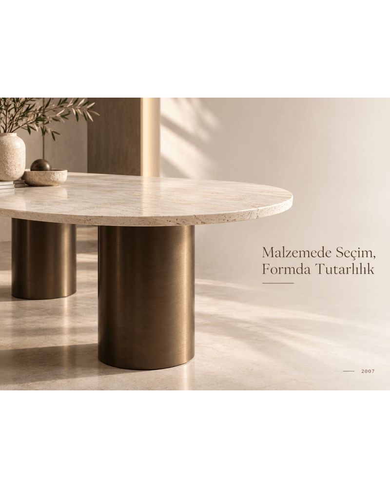 Solenne 2007 Oval Doğal Taş Yemek Masası-Genişlik: 220 cm Derinlik: 100 cm Yükseklik: 76 cm