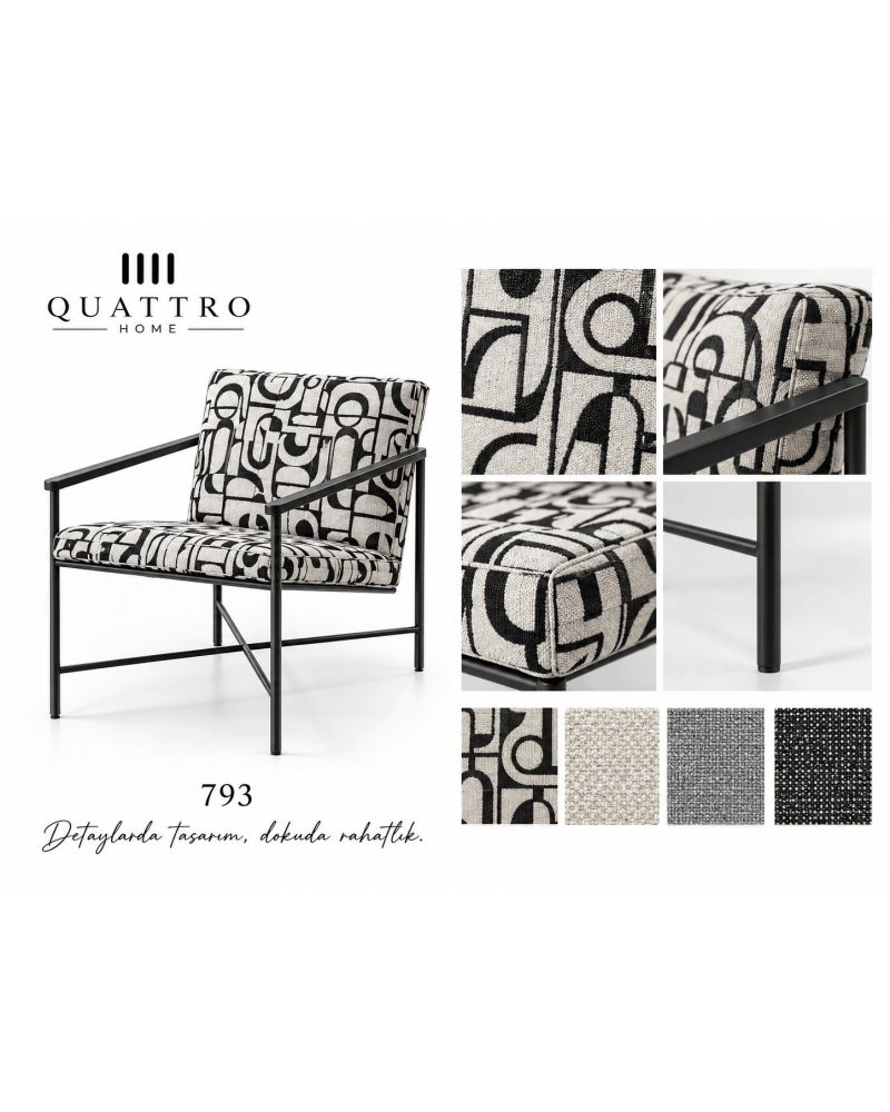 Novera 793 Desenli Metal Berjer-Genişlik: 78 cm Derinlik: 64 cm Yükseklik: 74 cm