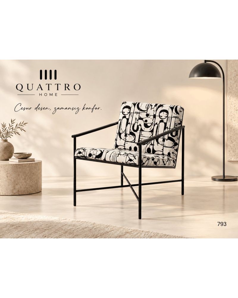 Novera 793 Desenli Metal Berjer-Genişlik: 78 cm Derinlik: 64 cm Yükseklik: 74 cm