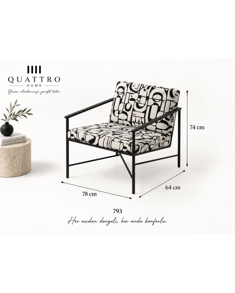 Novera 793 Desenli Metal Berjer-Genişlik: 78 cm Derinlik: 64 cm Yükseklik: 74 cm