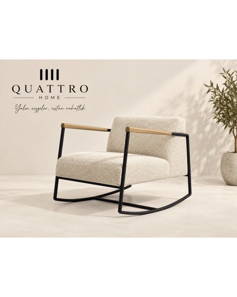 Mavera Modern Ahşap Kollu Sallanan Berjer-Genişlik: 90 cm Derinlik: 65 cm Yükseklik: 73 cm