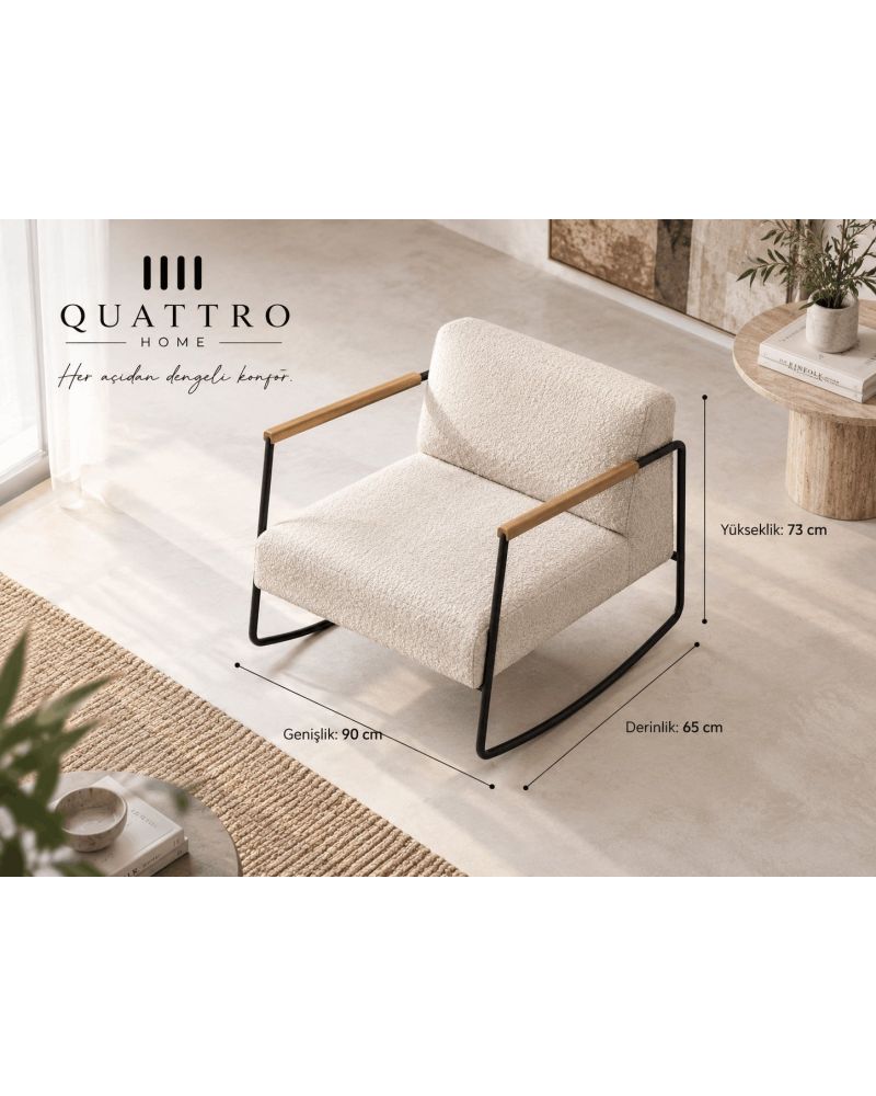 Mavera Modern Ahşap Kollu Sallanan Berjer-Genişlik: 90 cm Derinlik: 65 cm Yükseklik: 73 cm