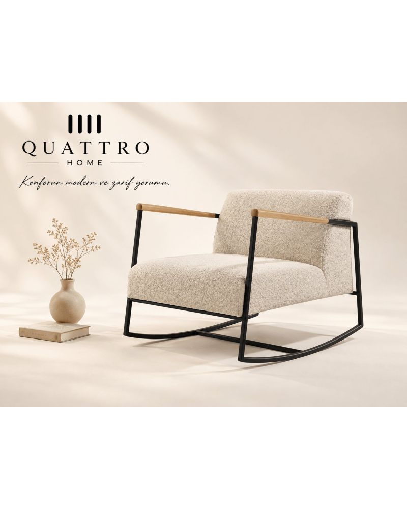 Mavera Modern Ahşap Kollu Sallanan Berjer-Genişlik: 90 cm Derinlik: 65 cm Yükseklik: 73 cm