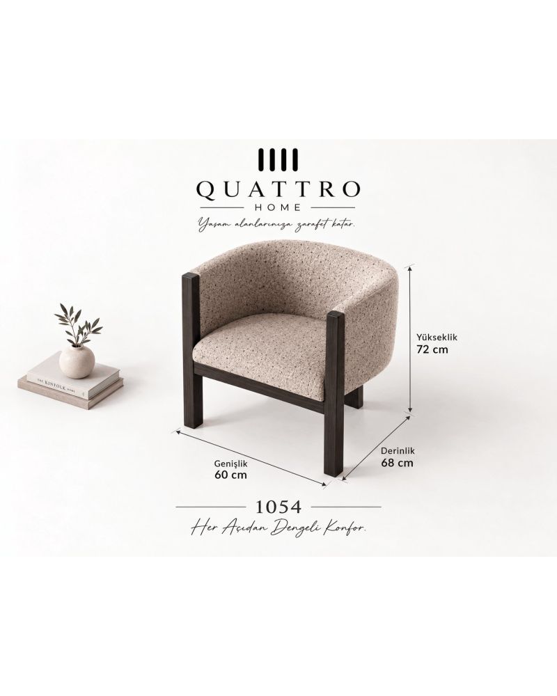 Lunera 1054 Modern Ahşap Detaylı Berjer-Genişlik: 60 cm Derinlik: 68 cm Yükseklik: 72 cm