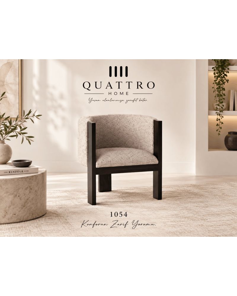 Lunera 1054 Modern Ahşap Detaylı Berjer-Genişlik: 60 cm Derinlik: 68 cm Yükseklik: 72 cm