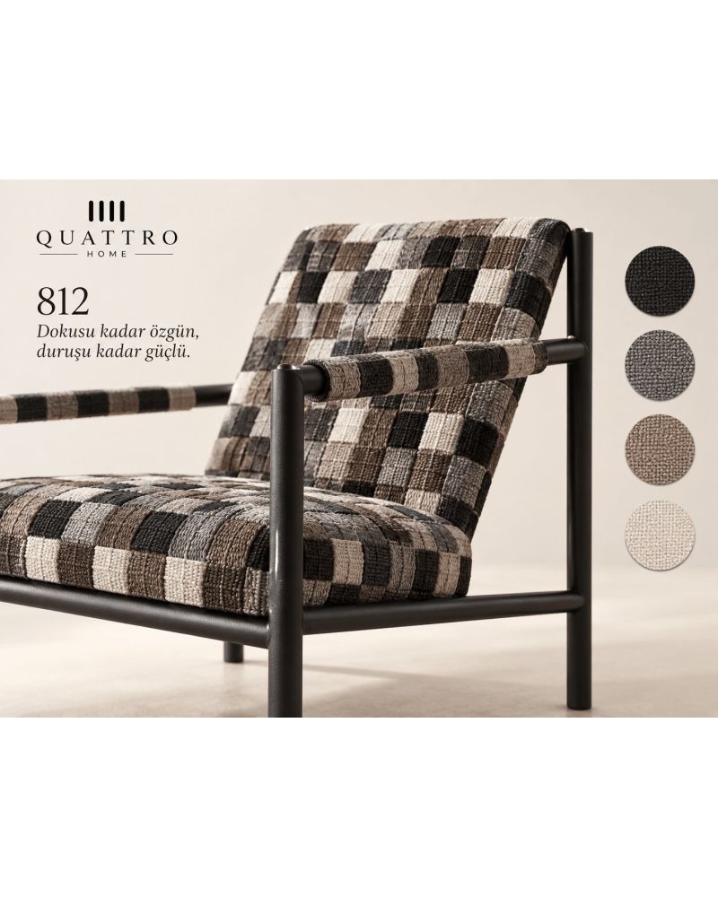 Veyron 812 Modern Örgü Detaylı Metal Berjer-Genişlik: 78 cm Derinlik: 64 cm Yükseklik: 74 cm