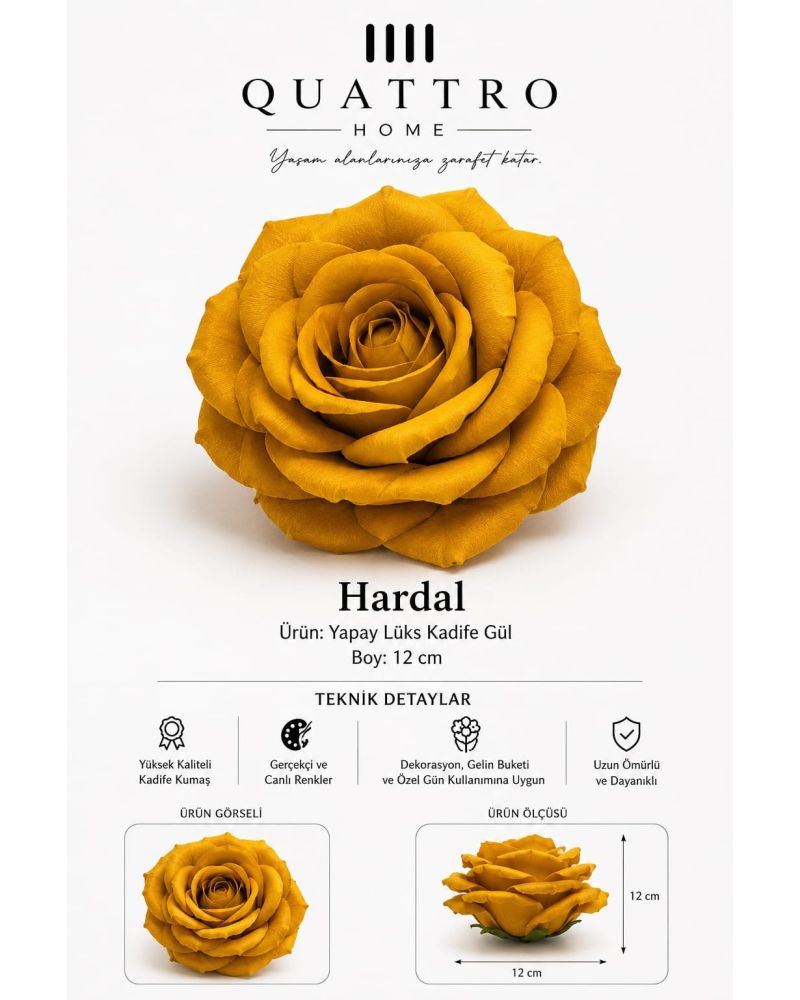 Hardal Yapay Lüks Kadife Gül 20 Adet