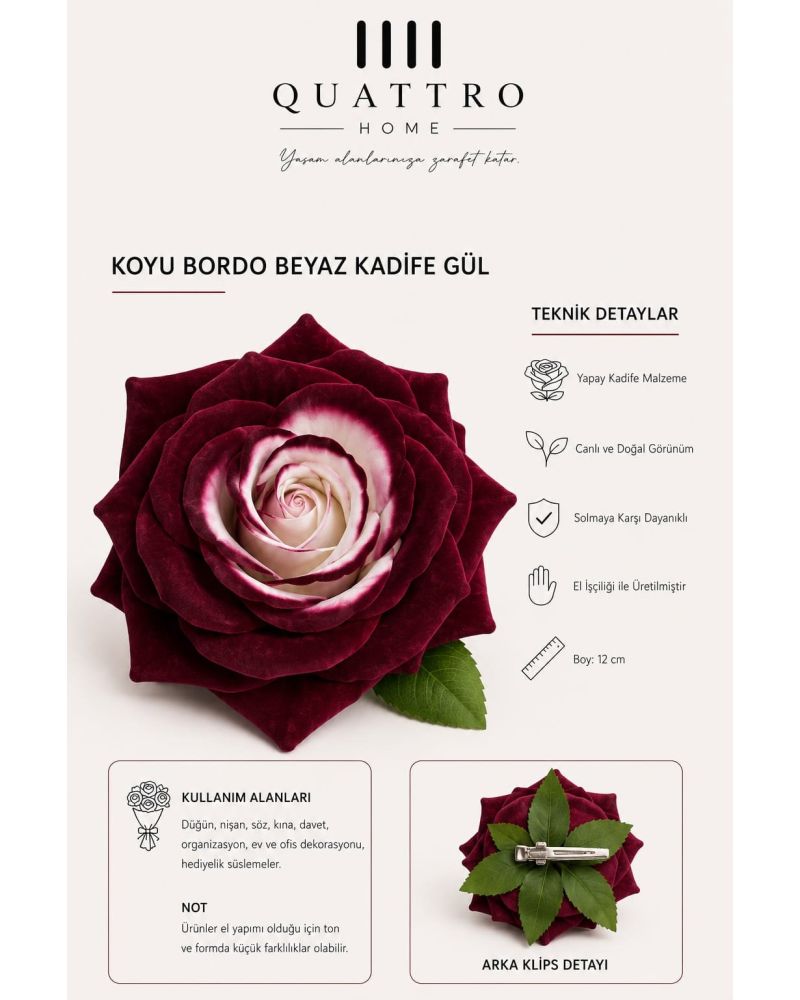 Bordo Kadife Yapay Gül Klipsli 50 Adet