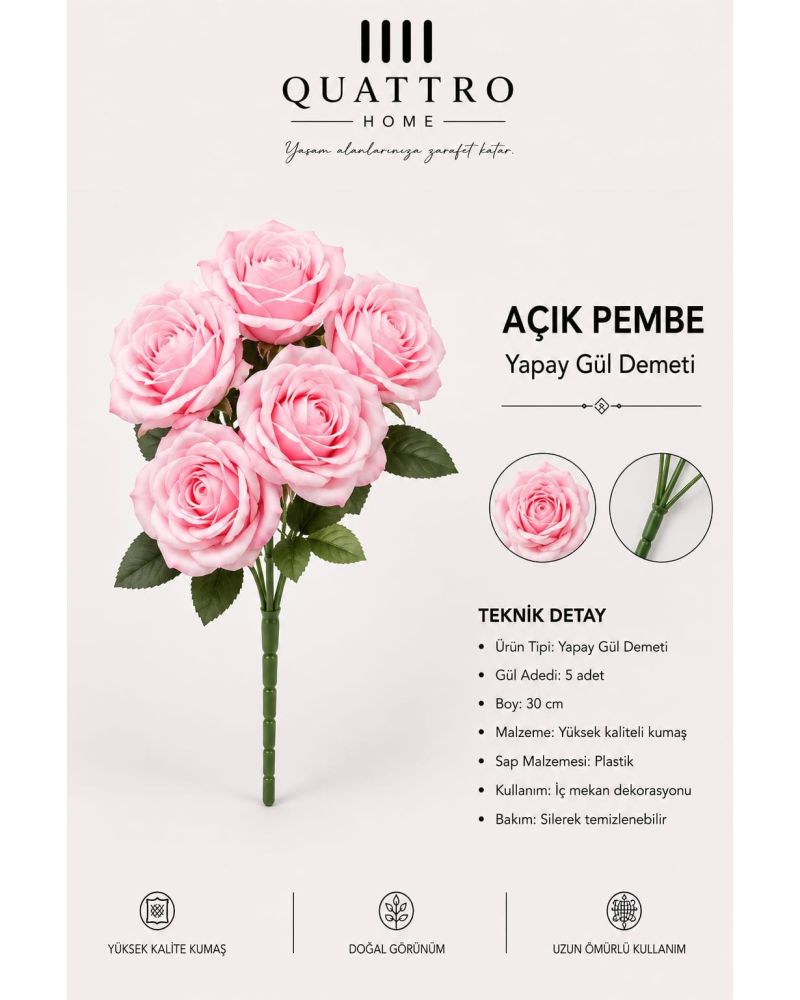 Yapay Gül Demeti Açık Pembe