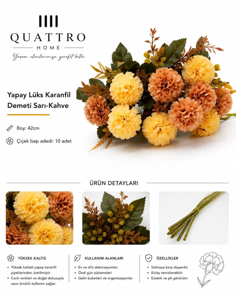 Yapay Lüks Karanfil Demeti Bordo