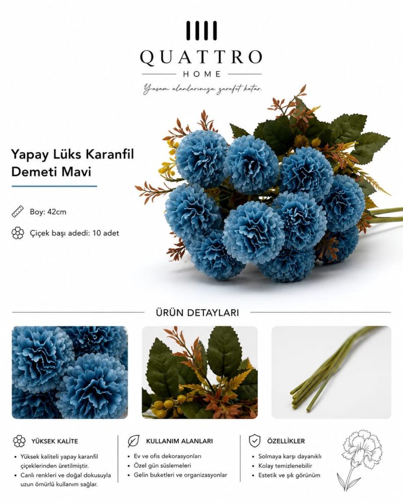 Yapay Lüks Karanfil Demeti Bordo
