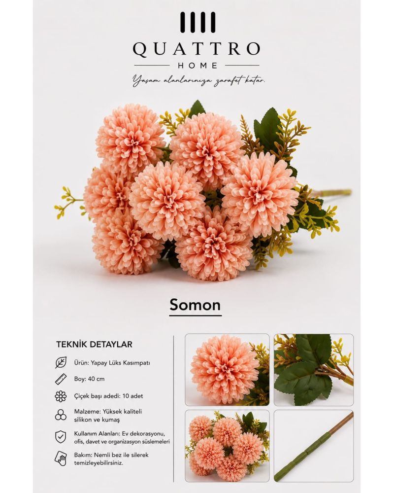 Pembe Yapay Kasımpatı Demeti 40 cm – 10 Çiçek Başlı Dekoratif Yapay Çiçek 10 Adet