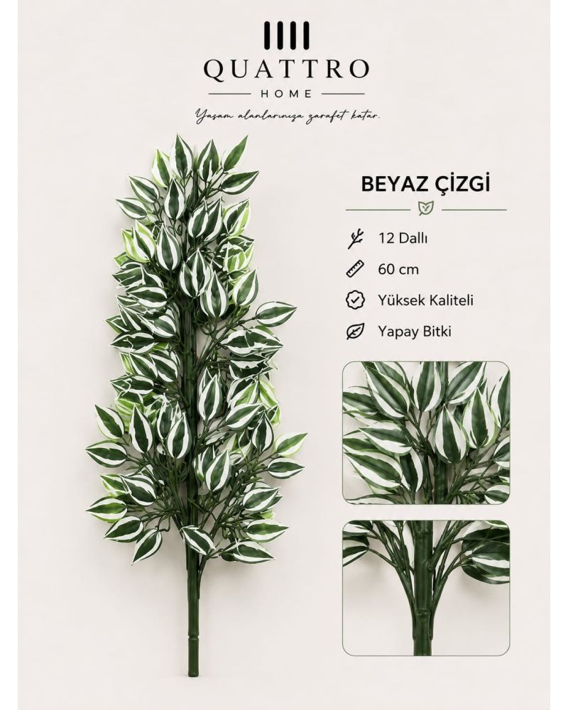 Koyu Yeşil 12 Dallı Yapay Dekoratif Bitki Demeti 60 cm