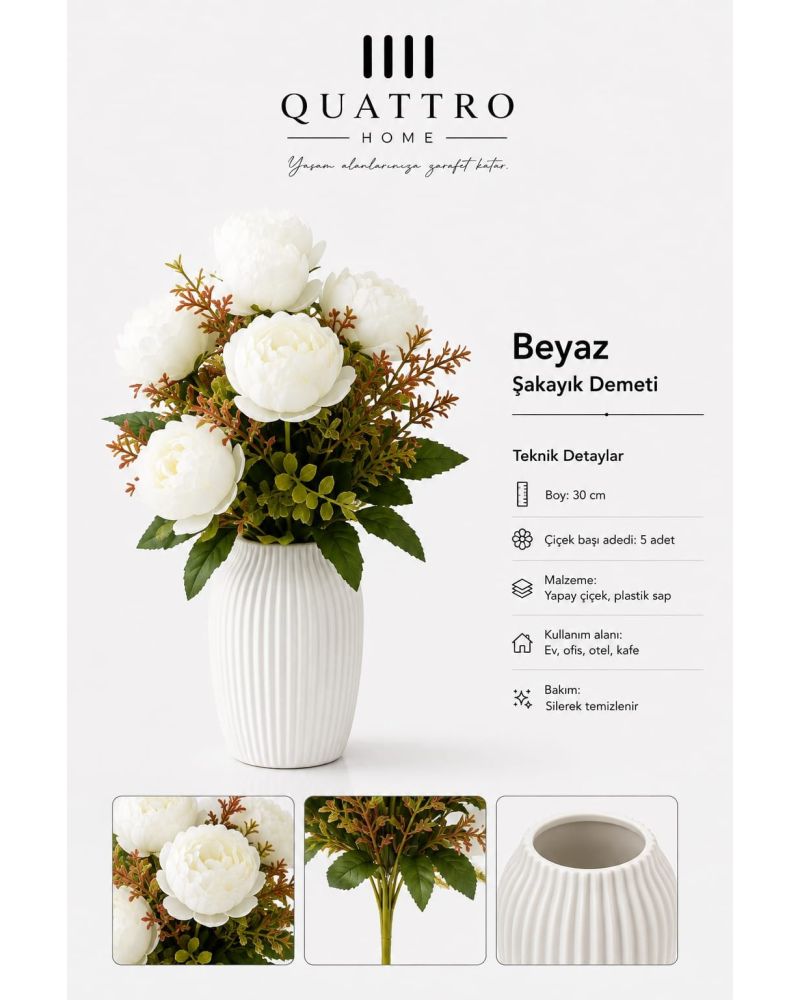 Quattro Home Bordo Şakayık Yapay Çiçek Demeti – 5 Başlı, 30 cm