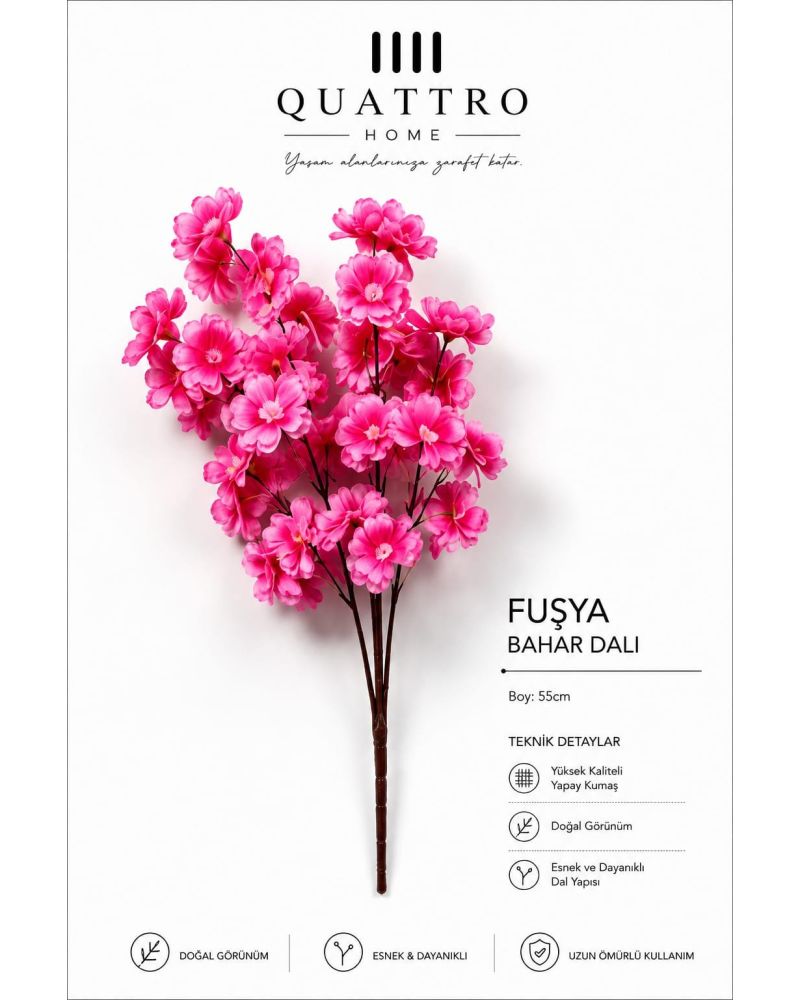 Fuşya Bahar Dalı 55 cm Yapay Çiçek Dekoratif Dal