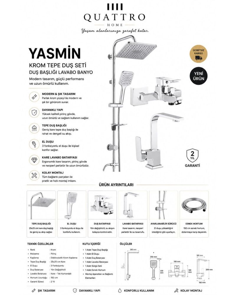 Yasmin Tepe Duş Seti ve Banyo Bataryası Set