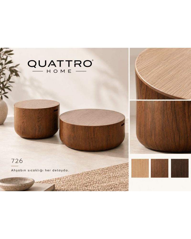 Lunessa 726 2’li Ahşap Orta Sehpa Takımı-Büyük Sehpa: 90 × 90 × 37 cm Küçük Sehpa: 60 × 60 × 45 cm