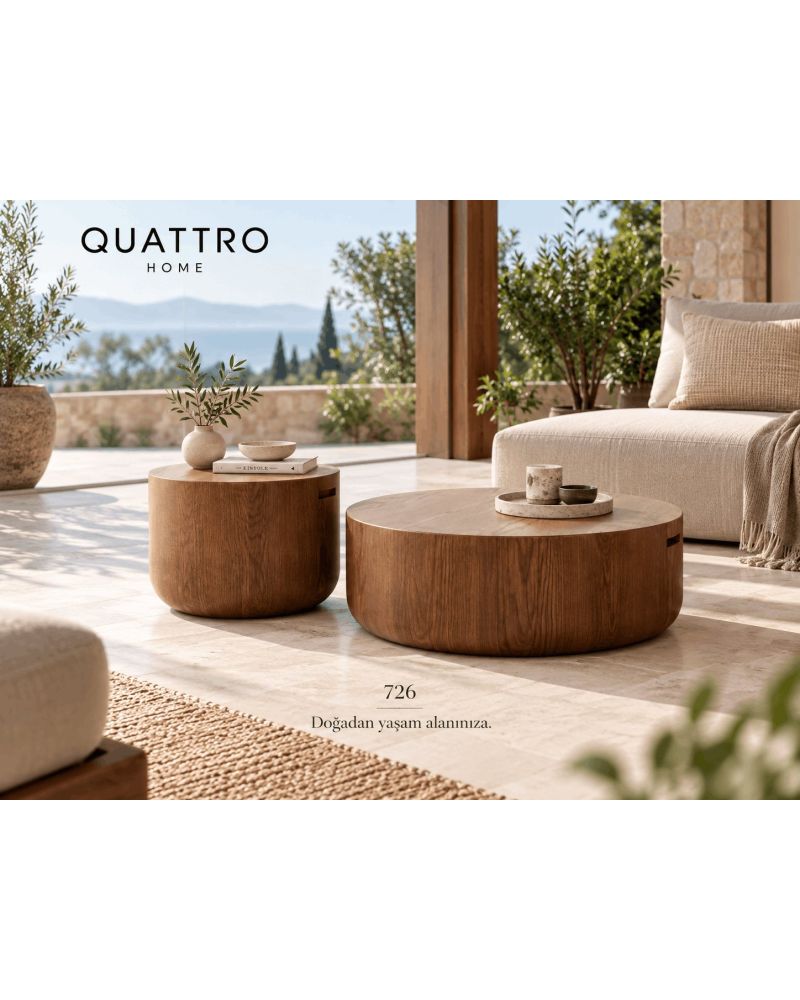 Lunessa 726 2’li Ahşap Orta Sehpa Takımı-Büyük Sehpa: 90 × 90 × 37 cm Küçük Sehpa: 60 × 60 × 45 cm