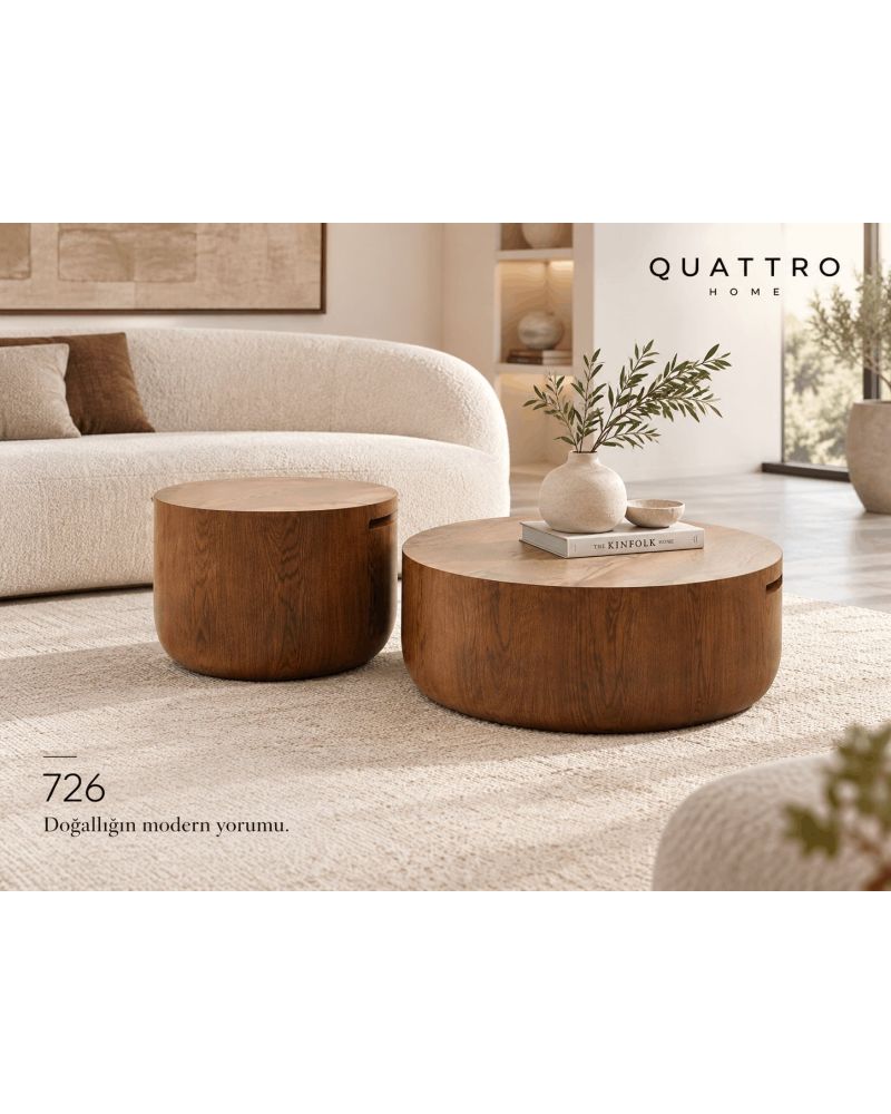 Lunessa 726 2’li Ahşap Orta Sehpa Takımı-Büyük Sehpa: 90 × 90 × 37 cm Küçük Sehpa: 60 × 60 × 45 cm