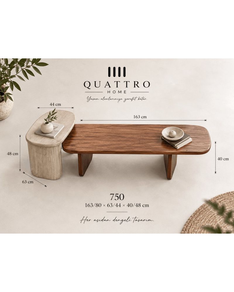 Avenza 750 Ahşap Orta Sehpa-Ana Tabla Uzunluğu: 163 cm Ana Tabla Derinliği: 63 cm Ana Sehpa Yüksekliği: 40 cm Yan Bölüm Genişliği: 44 cm Yan Bölüm Derinliği: 63 cm Yan Bölüm Yüksekliği: 48 cm