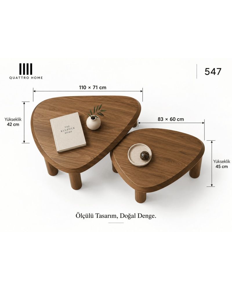 Lunera 547 İkili Ahşap Orta Sehpa Takımı-Büyük Sehpa: 110 × 71 cm Büyük Sehpa Yüksekliği: 42 cm Küçük Sehpa: 83 × 60 cm Küçük Sehpa Yüksekliği: 45 cm