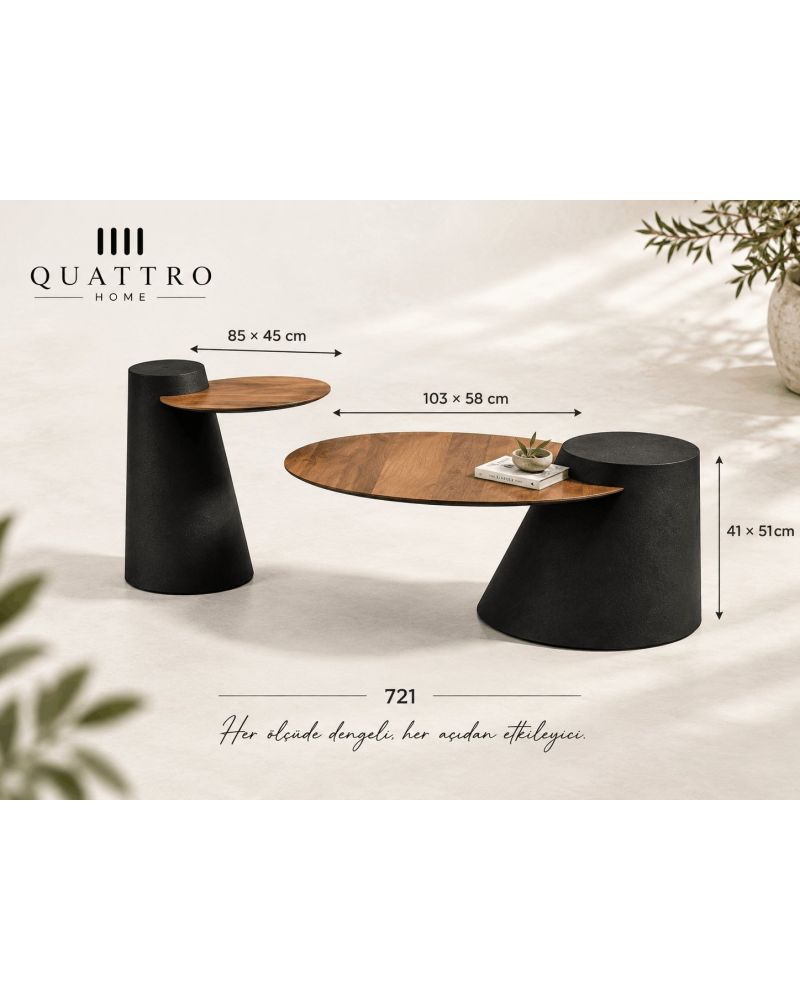 Arvena 721 İkili Orta Sehpa-Büyük Sehpa Tabla Ölçüsü: 103 × 58 cm Küçük Sehpa Tabla Ölçüsü: 85 × 45 cm Yükseklik: 41–51 cm