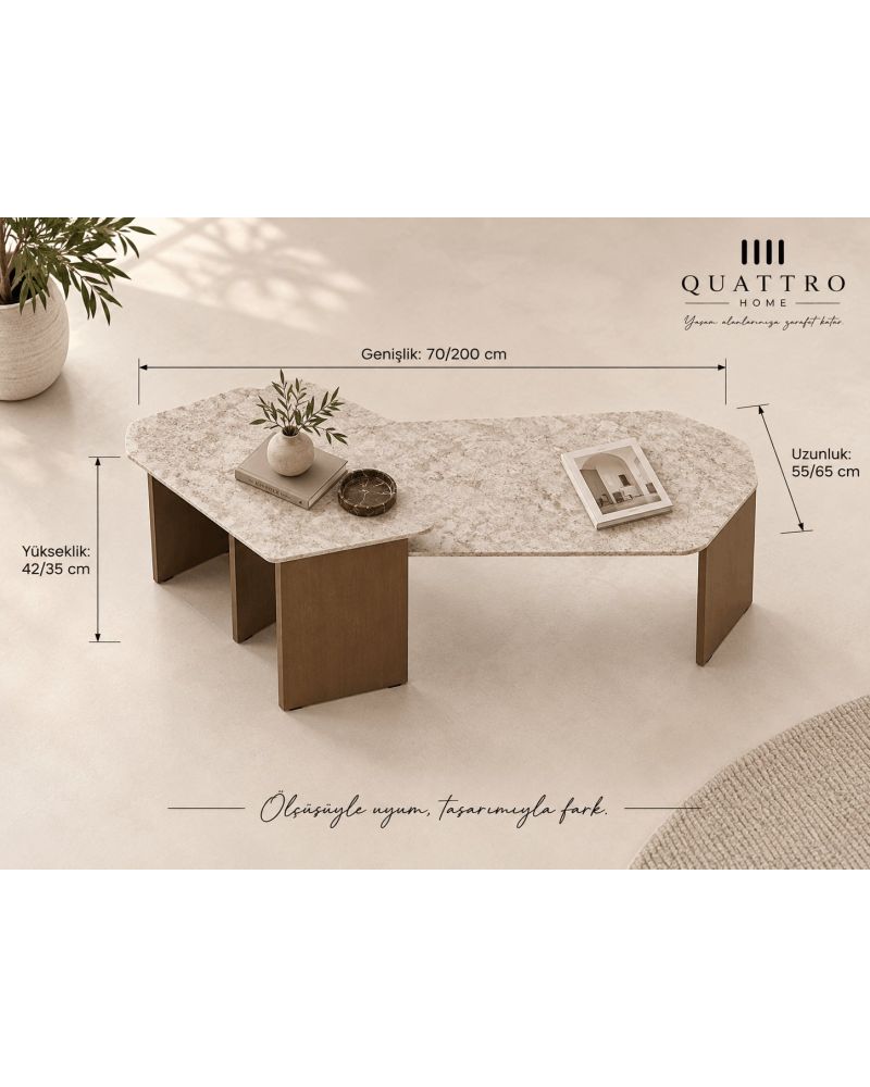 Varello 1014 İkili Orta Sehpa-Büyük Sehpa: 200 × 65 × 35 cm Küçük Sehpa: 70 × 55 × 42 cm