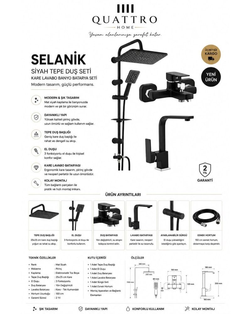 Selanik Tepe Duş Seti ve Lavabo Bataryası Set
