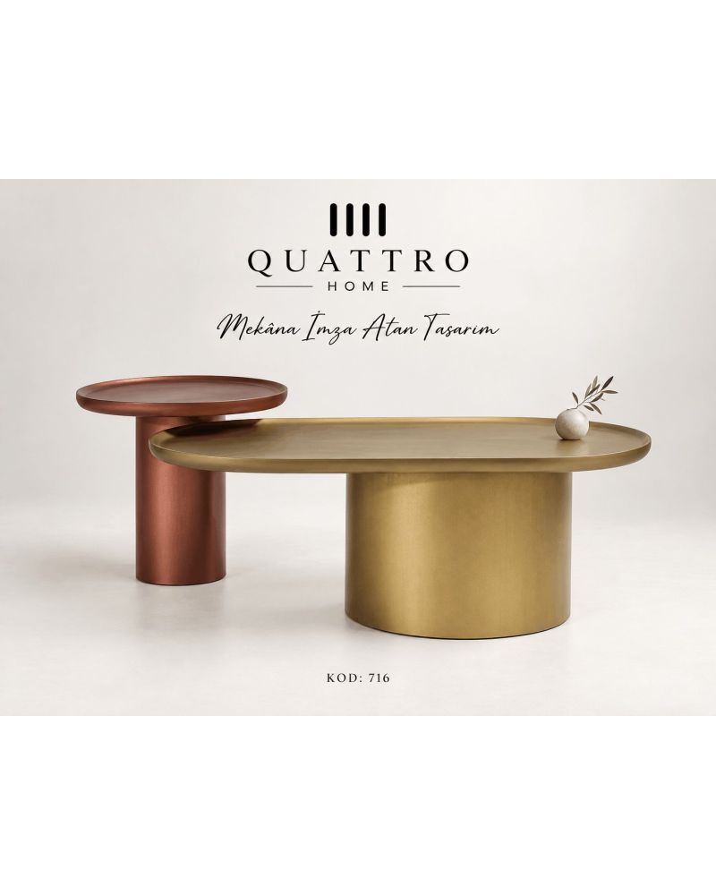 Aurelio 716 İkili Orta Sehpa-Büyük Sehpa: 110 × 60 cm Küçük Sehpa: 50 × 50 cm Yükseklik: 38 / 45 cm