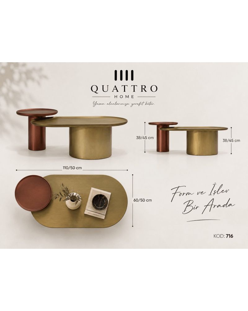 Aurelio 716 İkili Orta Sehpa-Büyük Sehpa: 110 × 60 cm Küçük Sehpa: 50 × 50 cm Yükseklik: 38 / 45 cm