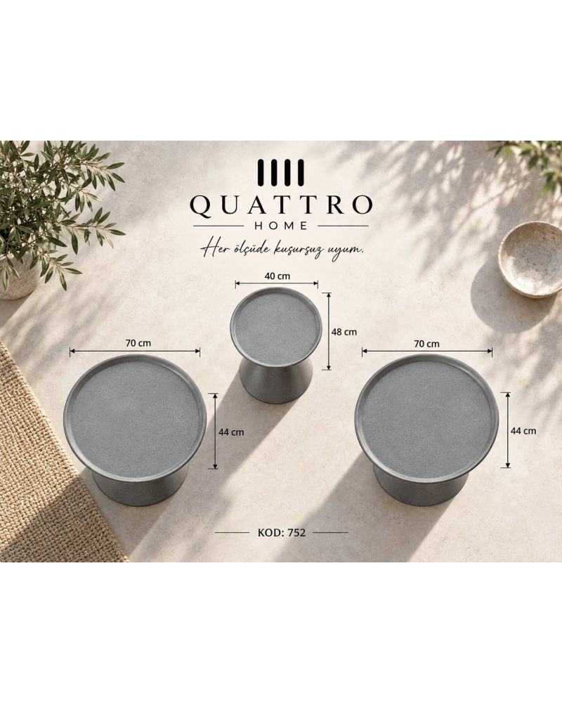 Lunaro 752 3’lü Yuvarlak Orta Sehpa-Sehpa: 70 × 70 × 44 cm Sehpa: 70 × 70 × 44 cm Sehpa: 40 × 40 × 48 cm