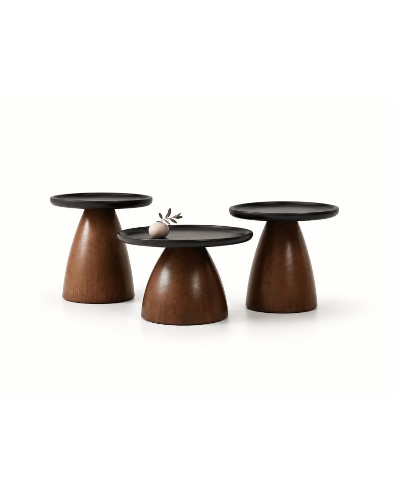 Varello 631 3’lü Yuvarlak Orta Sehpa-1. parça: 70 × 70 × 38 cm   2. parça: 60 × 60 × 49 cm   3. parça: 45 × 45 × 52 cm