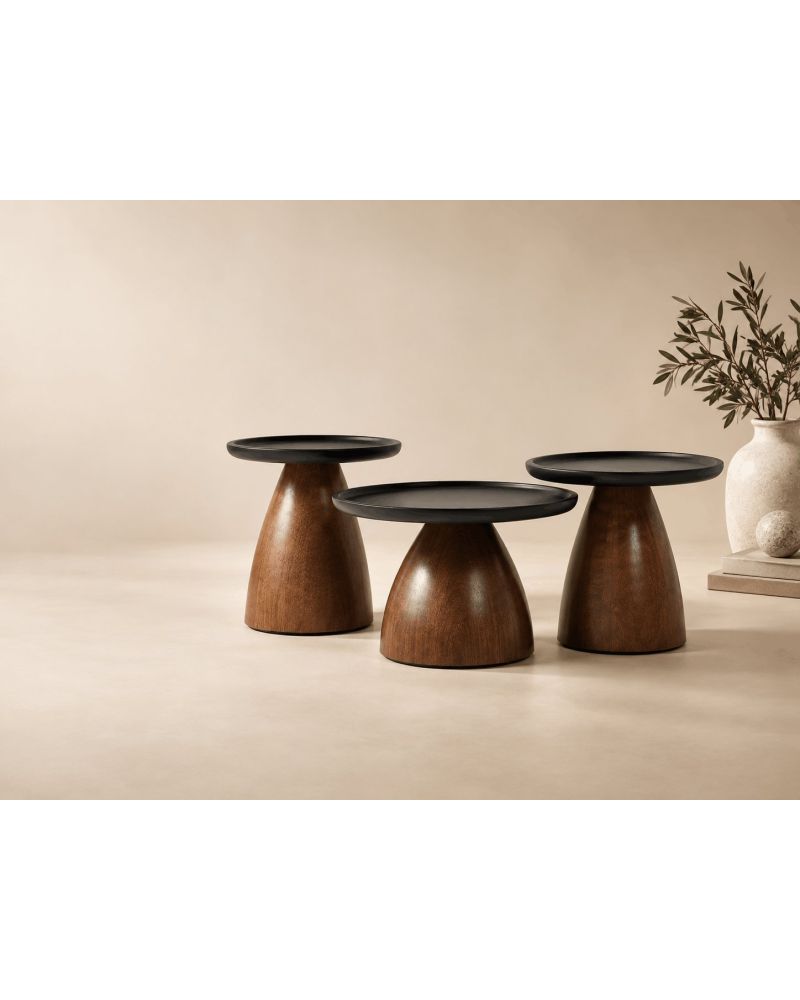Varello 631 3’lü Yuvarlak Orta Sehpa-1. parça: 70 × 70 × 38 cm   2. parça: 60 × 60 × 49 cm   3. parça: 45 × 45 × 52 cm