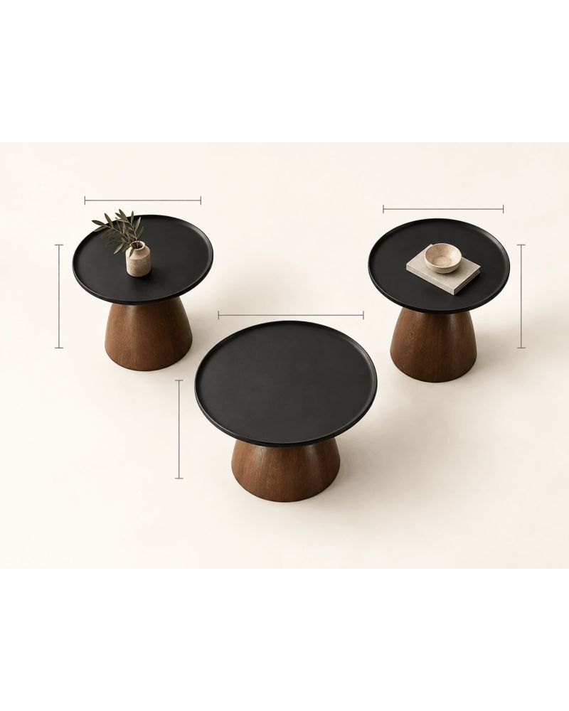 Varello 631 3’lü Yuvarlak Orta Sehpa-1. parça: 70 × 70 × 38 cm   2. parça: 60 × 60 × 49 cm   3. parça: 45 × 45 × 52 cm