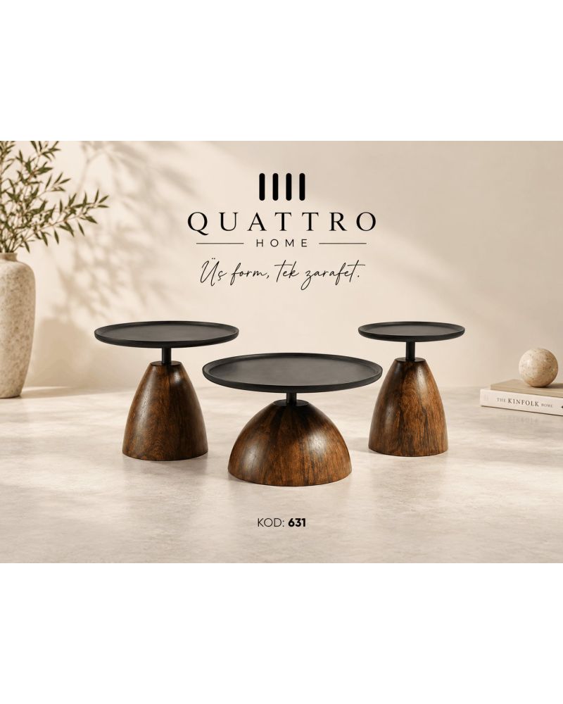Varello 631 3’lü Yuvarlak Orta Sehpa-Büyük Sehpa: 70 × 70 × 38 cm Orta Sehpa: 60 × 60 × 49 cm Küçük Sehpa: 45 × 45 × 52 cm