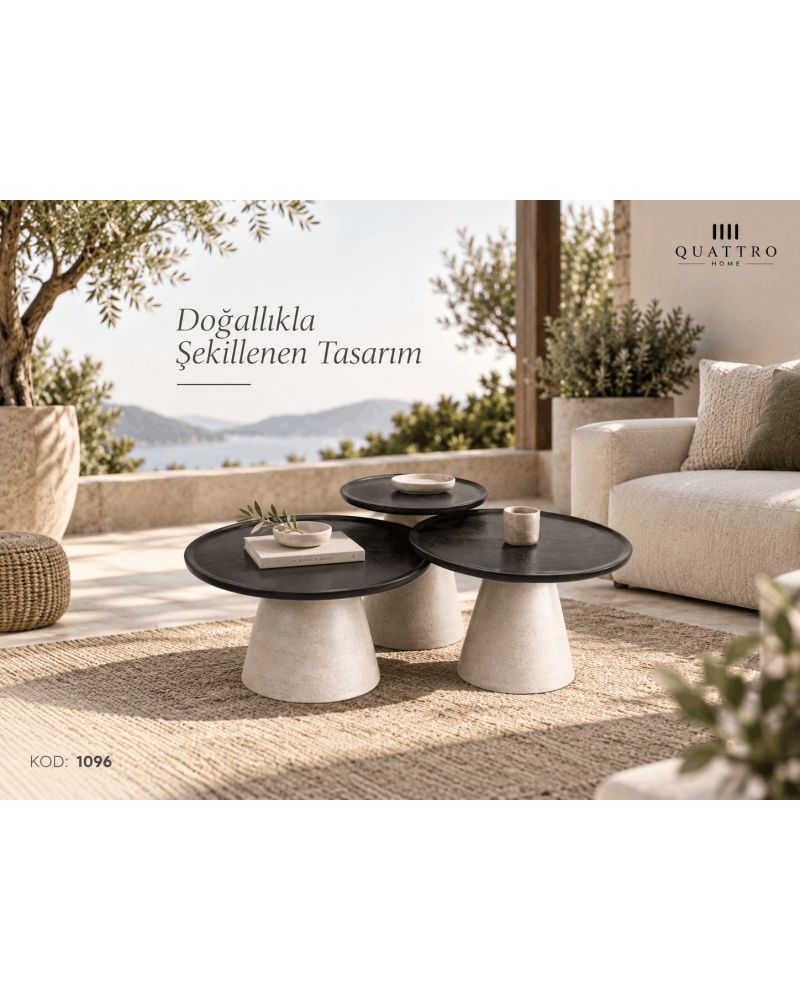 Solenza 1096 3’lü Yuvarlak Orta Sehpa-Tabla Ölçüleri: 45 × 45 cm Yükseklikler: 55 cm / 47 cm / 44 cm