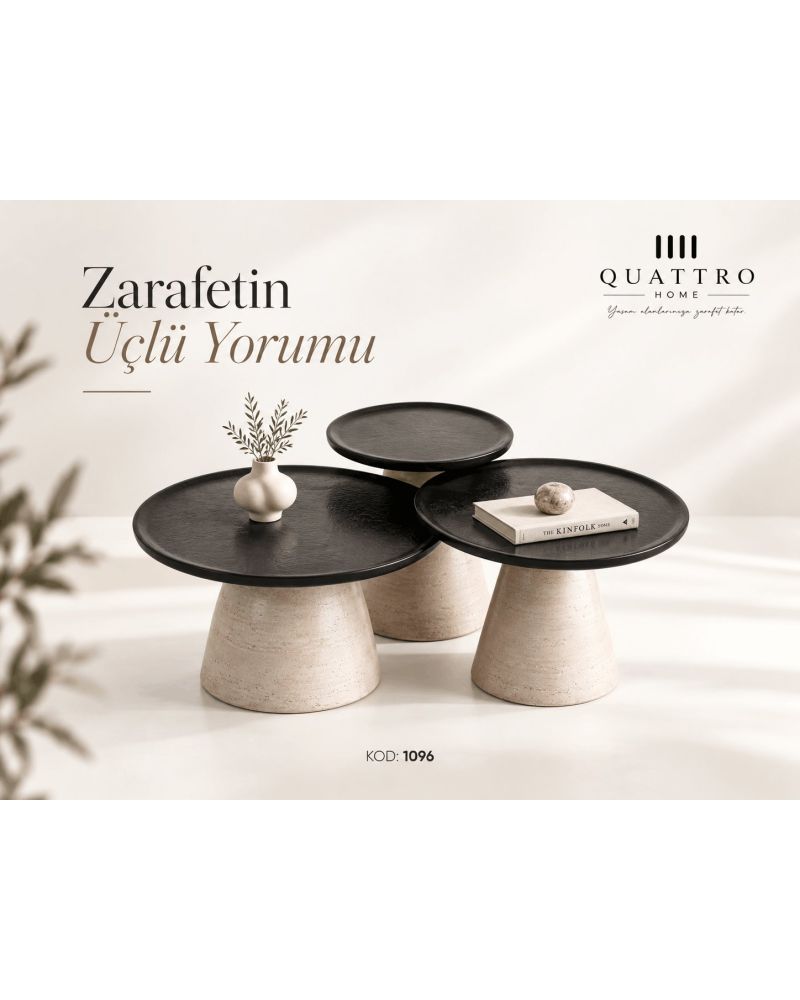 Solenza 1096 3’lü Yuvarlak Orta Sehpa-Tabla Ölçüleri: 45 × 45 cm Yükseklikler: 55 cm / 47 cm / 44 cm